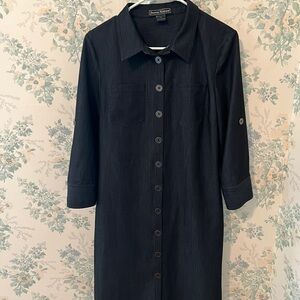 Denim-style mid-length button-down dress with belt